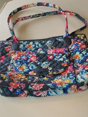 Vera Bradley Quilted Floral Bag in Navy with Pink, Blue & Yellow Accents